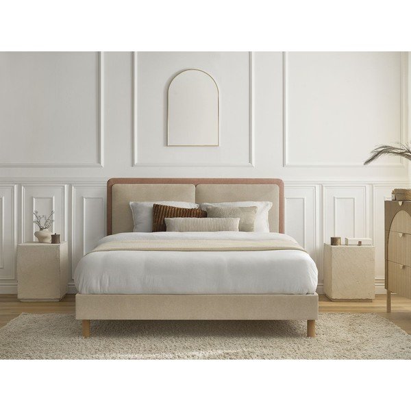 Letto matrimoniale imbottito rosa polveroso imbottito con rete inclusa 160x200 cm Mara – Bobochic Paris-image-3