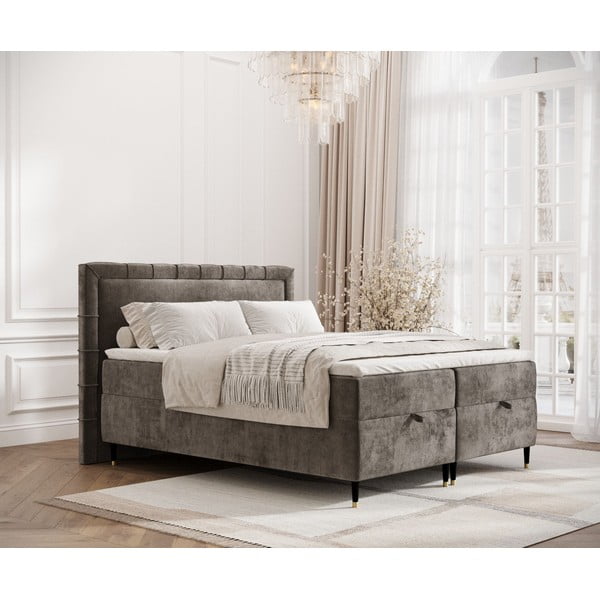 Letto boxspring grigio scuro con spazio contenitivo 160x200 cm Voyage - Maison de Rêve-image-1