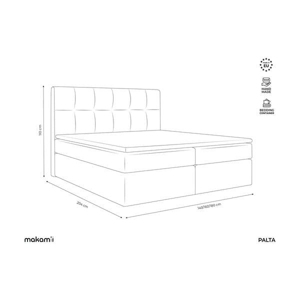 Letto boxspring grigio con contenitore 140x200 cm Palta – Makamii-image-3