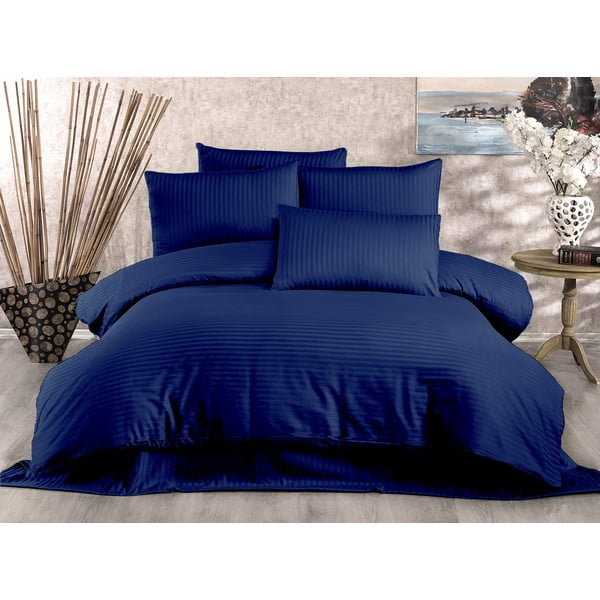 Biancheria da letto singola in cotone sateen blu scuro 140x200 cm Lilyum - Mijolnir