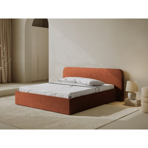 Letto matrimoniale imbottito color mattone con contenitore e rete inclusi 160x200 cm Elizabeth – Micadoni -image-1