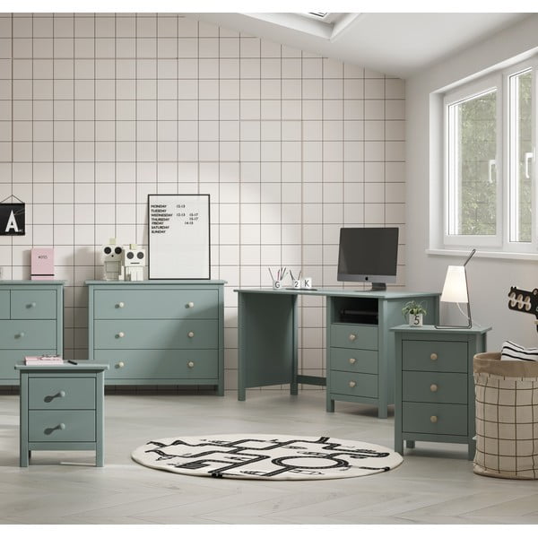 Comodino per bambini in legno di pino color petrolio Max - Marckeric-image-1