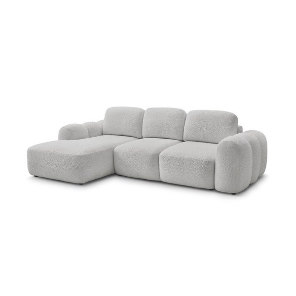 Divano angolare grigio chiaro allungabile/con contenitore (con penisola a sinistra/con chaise lounge) con rivestimento in bouclé Montaigne – Bobochic Paris-image-3