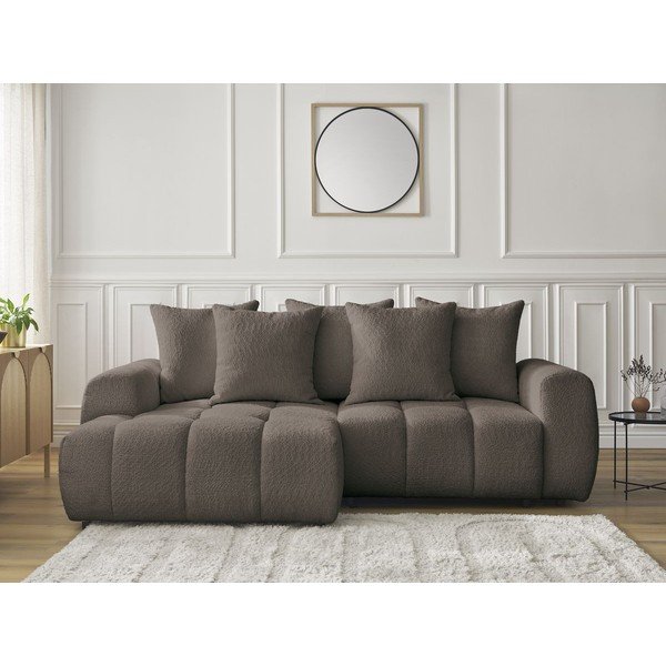 Divano angolare marrone allungabile/con contenitore (con penisola a sinistra/con chaise lounge) con rivestimento in bouclé Roxelane – Bobochic Paris-image-1