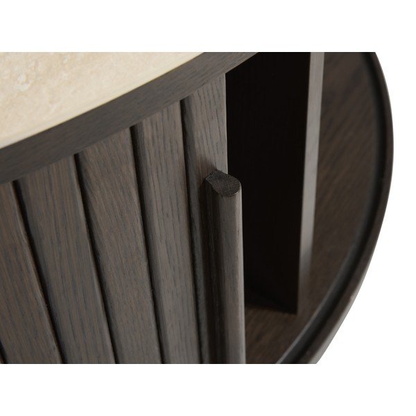 Tavolino da salotto rotondo colore naturale scuro con piano in ceramica ø 85 cm Enna – Unique Furniture-image-2