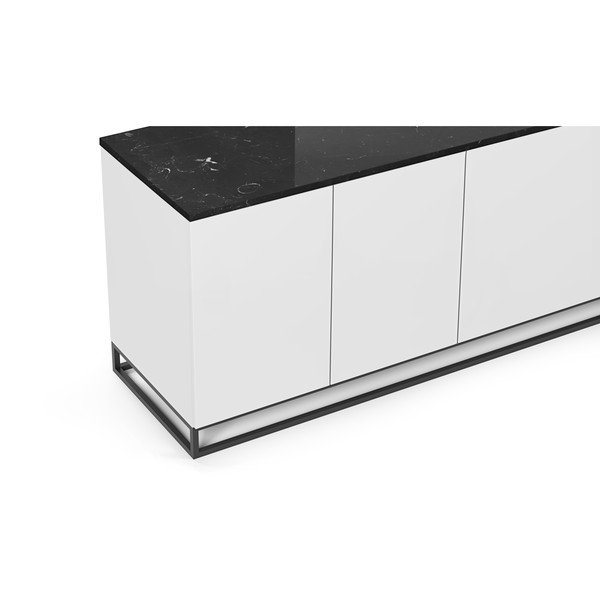 Matně bílý televizní stolek s černou deskou v mramorovém dekoru TemaHome Join, 200 x 65 cm-image-1