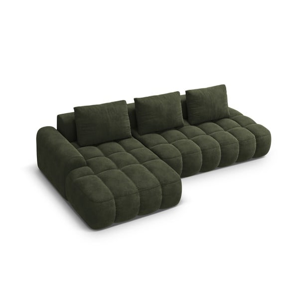 Divano angolare verde allungabile/con contenitore (con penisola a sinistra/con chaise lounge) con rivestimento in velluto Linz – Cosmopolitan Design-image-3