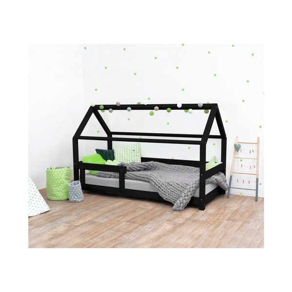 Letto per bambini nero con sponde in legno di abete rosso Tery, 90 x 180 cm - Benlemi
