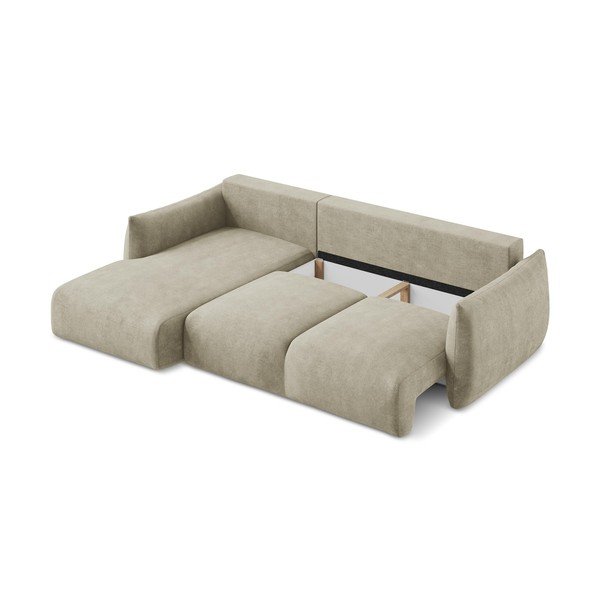 Divano angolare beige allungabile (con penisola a sinistra/con chaise lounge) con rivestimento in ciniglia Leila – Makamii-image-4
