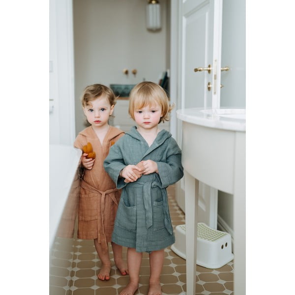 Accappatoio per bambini in lino blu Natura, taglia 104 - 116 Blue Fog - Linen Tales-image-3
