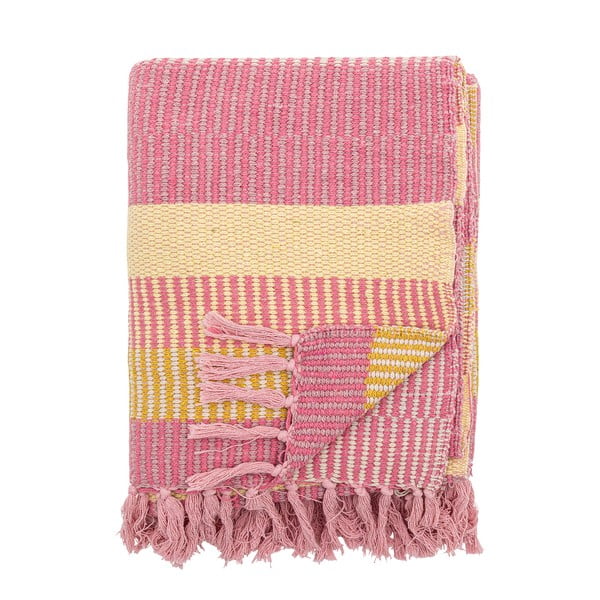 Coperta gialla e rosa in cotone riciclato 130x160 cm Isnel – Bloomingville-image-4