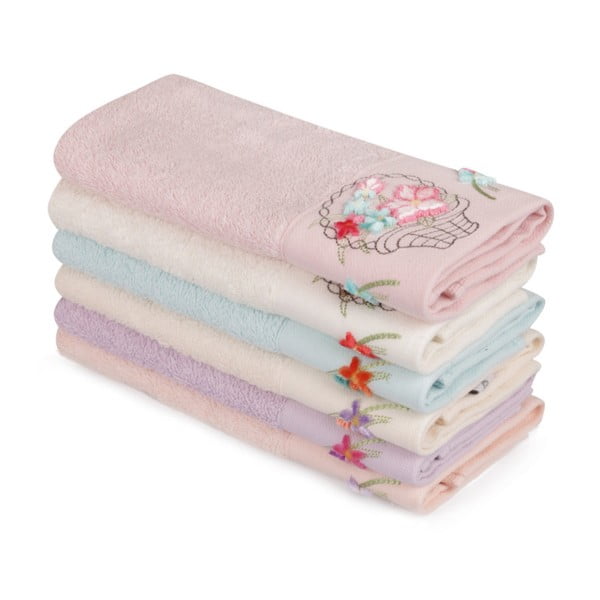 Set di 6 asciugamani in puro cotone Poppy, 30 x 50 cm - Foutastic