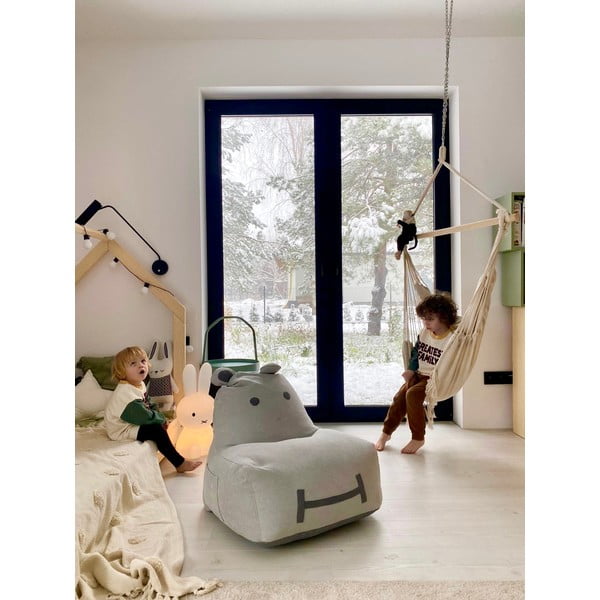 Pouf a sacco per bambini grigio chiaro Hippo – The Brooklyn Kids-image-1