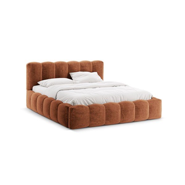 Letto matrimoniale imbottito color terracotta con contenitore con rete inclusa 180x200 cm Lupine – Micadoni 