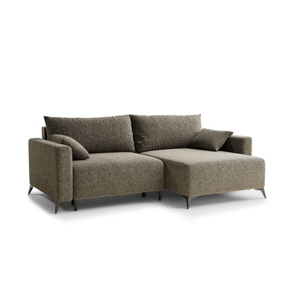 Divano angolare marrone allungabile/con contenitore (con penisola a destra/con chaise lounge) con rivestimento in ciniglia Leon – Maison de Rêve