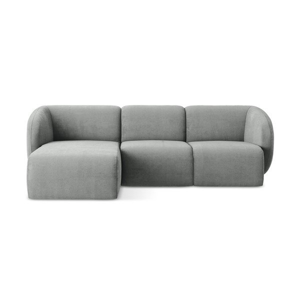 Divano angolare grigio (con penisola a sinistra/con chaise lounge) con rivestimento in ciniglia Lani – Makamii