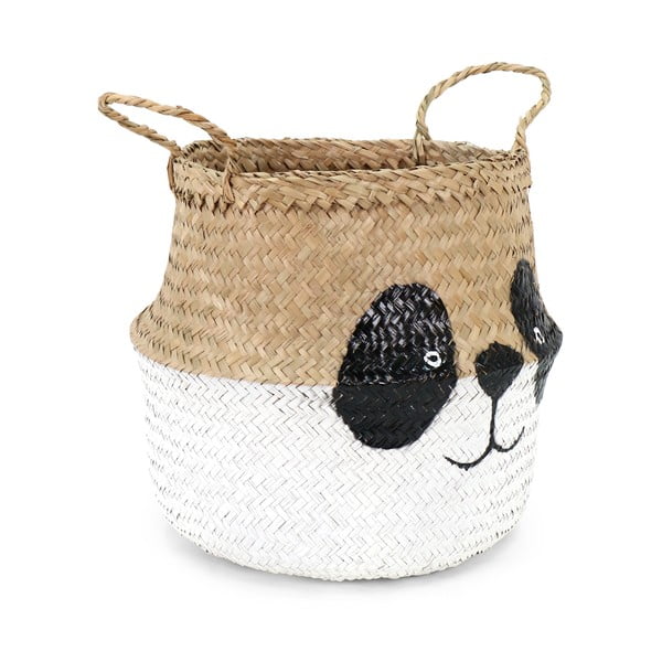 Cesto portagiochi da bambini in seagrass bianco e naturale ø 25x24 cm Panda - Compactor-image-2