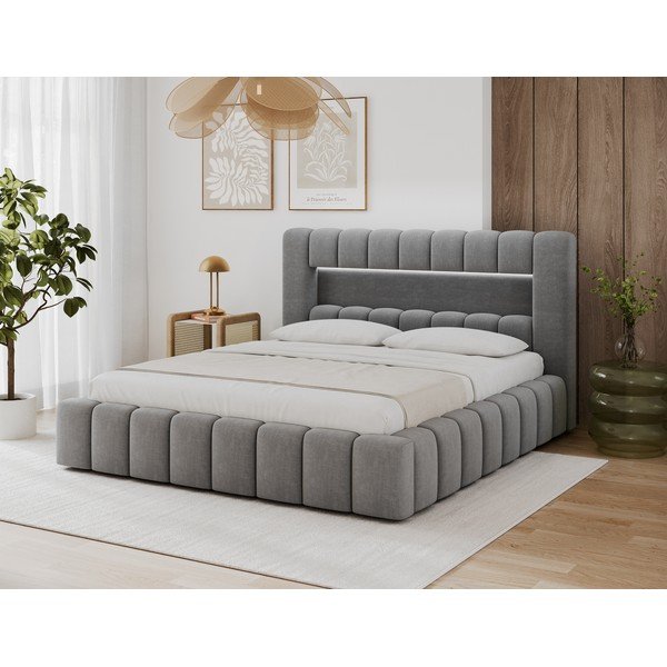 Letto matrimoniale imbottito grigio con contenitore con rete inclusa 140x200 cm Lamica – ELTAP-image-2