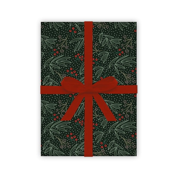 5 fogli di carta da regalo nera e verde , 50 x 70 cm Winter Floral - eleanor stuart-image-1