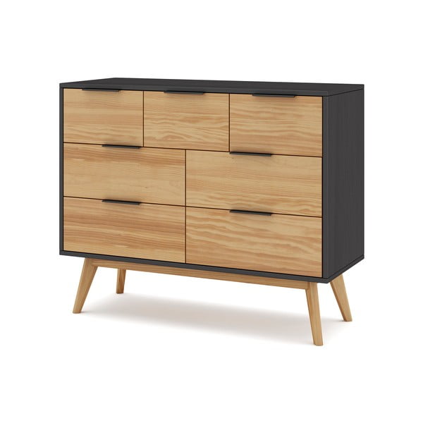 Cassettiera bassa in pino nero/naturale 120x83 cm Lavis - Marckeric-image-2