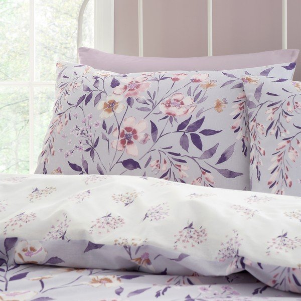 Set copripiumino e federa bianco e viola per letto matrimoniale e per letto esteso 230x220 cm Isadora Floral – Catherine Lansfield-image-3
