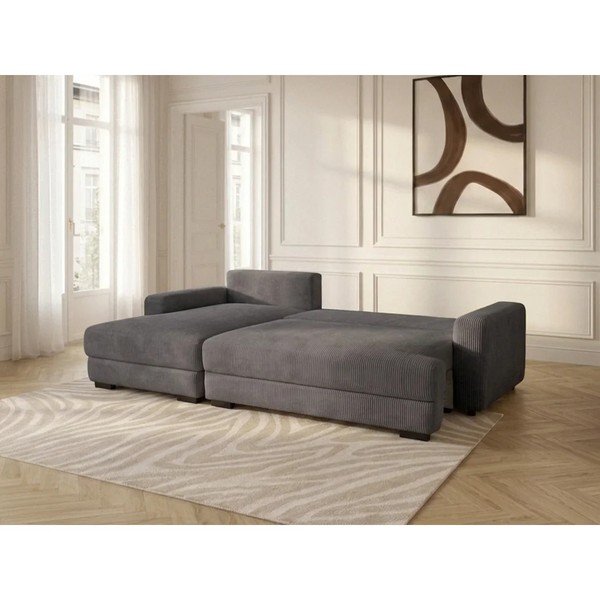 Divano angolare grigio scuro allungabile/con contenitore (con penisola a sinistra/con chaise lounge) con rivestimento in velluto a coste Campi – Bobochic Paris-image-2
