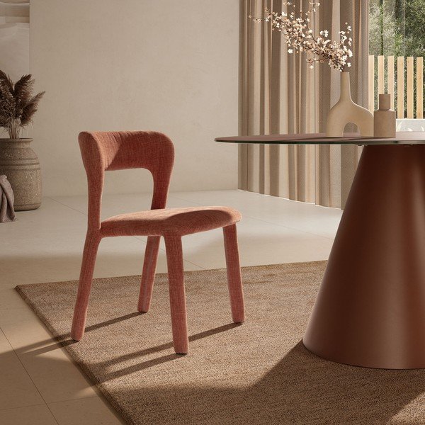 Sedia da pranzo color terracotta imbottito Lilia – MOME-image-1
