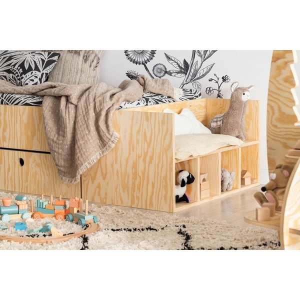 Letto da bambini estraibile di colore naturale con contenitore con rete inclusa 70x160 cm MLC – Adeko-image-4