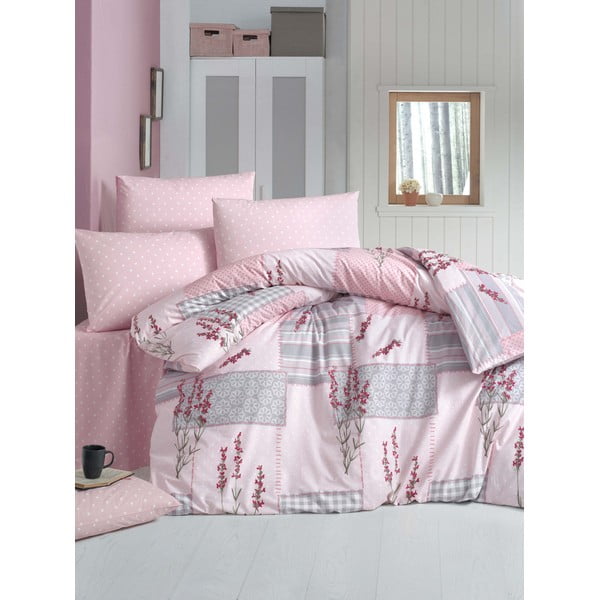 Lenzuola in cotone rosa chiaro per letto matrimoniale con lenzuolo e copriletto 240x260 cm Burcak - Mijolnir