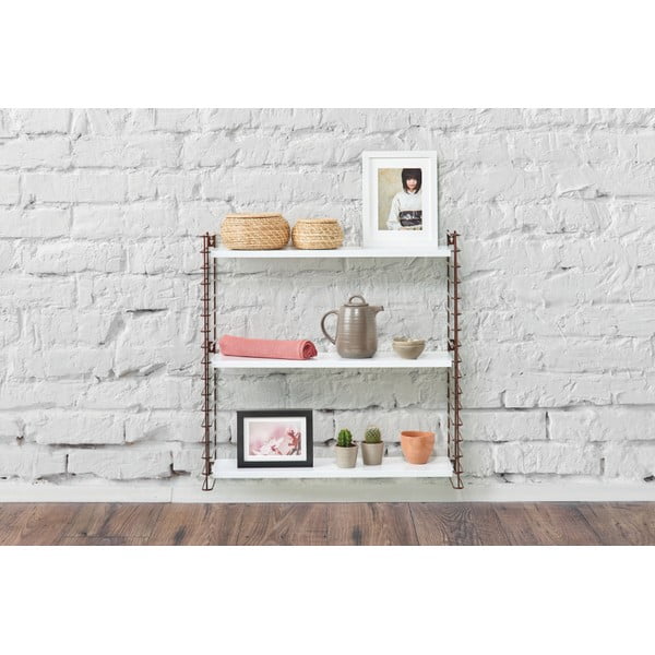 Scaffale a 3 livelli con dettagli color rame e ripiani bianchi Libro, larghezza 70 cm - Metaltex-image-2