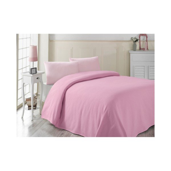 Copriletto leggero in cotone rosa Pembe, 200 x 230 cm - Mijolnir
