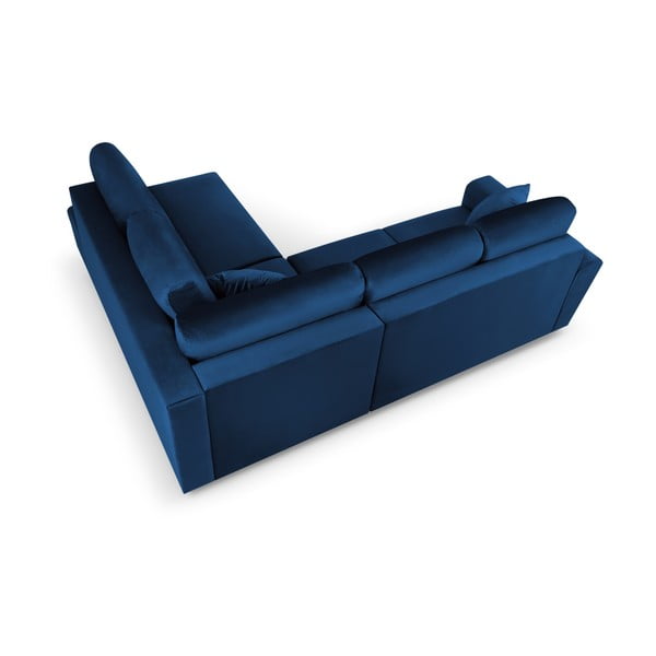 Divano angolare blu allungabile e con contenitore (con penisola a destra/a L) con rivestimento in velluto Kyoto – Cosmopolitan Design-image-4
