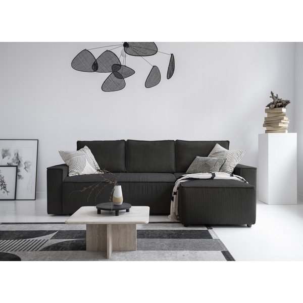 Divano letto angolare in velluto a coste color antracite Brave Dave - Miuform-image-1