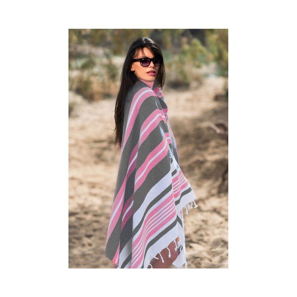 Asciugamano rosa-grigio in misto cotone Linea Rosa-Grigio, 100 x 180 cm Cotton Collection - Kate Louise-image-2