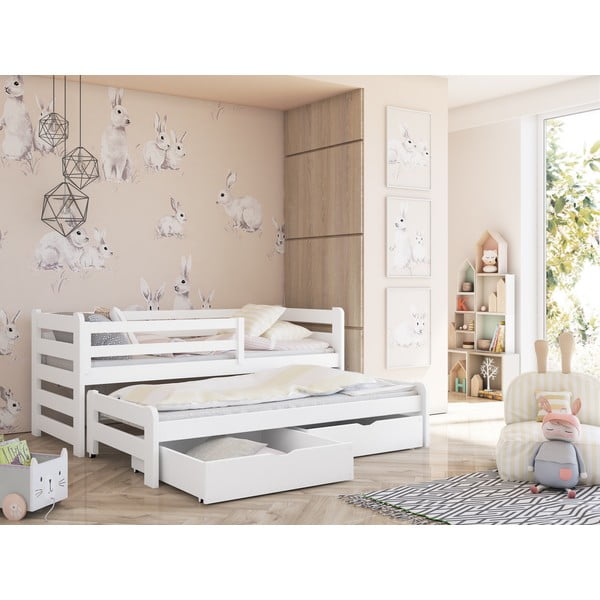 Letto per bambini in legno di pino bianco con letto estraibile e contenitore 80x160 cm Senso - Lano Meble-image-1