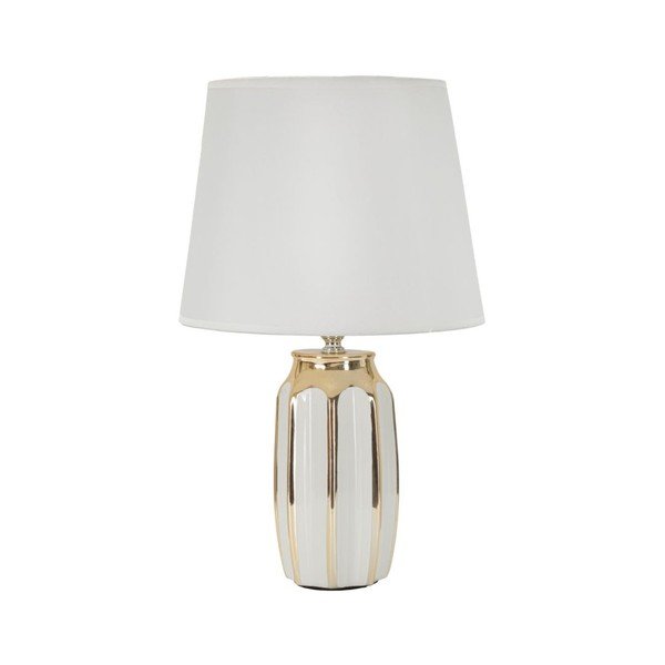 Lampada da tavolo bianca/dorata in ceramica con paralume in tessuto (altezza totale 40,5 cm) Cassy – Mauro Ferretti