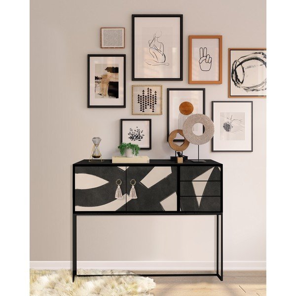 Cassettiera bassa nera e beige 113x92 cm Freya - Really Nice Things-image-1