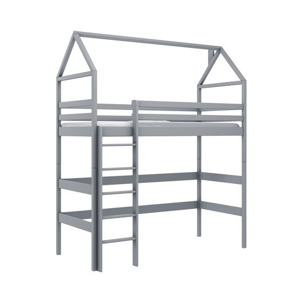 Letto rialzato per bambini in legno di pino grigio 90x190 cm Gloria - Lano Meble