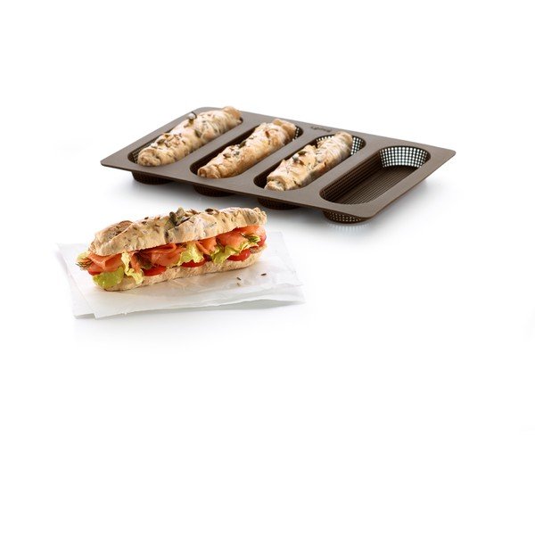 Stampo in silicone marrone con 4 scomparti per la cottura delle baguette - Lékué-image-1