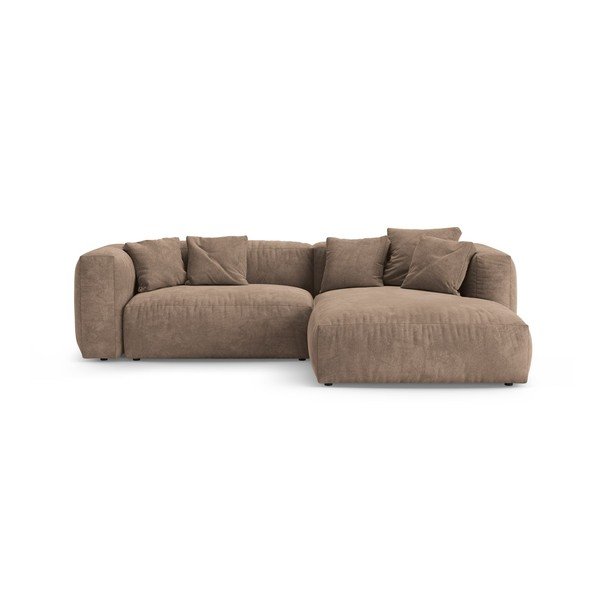 Divano angolare componibile beige allungabile (con penisola a destra/con chaise lounge) con rivestimento in velluto – Micadoni 