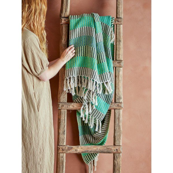 Coperta per TV verde/blu in cotone riciclato 160x130 cm Isnel – Bloomingville-image-3