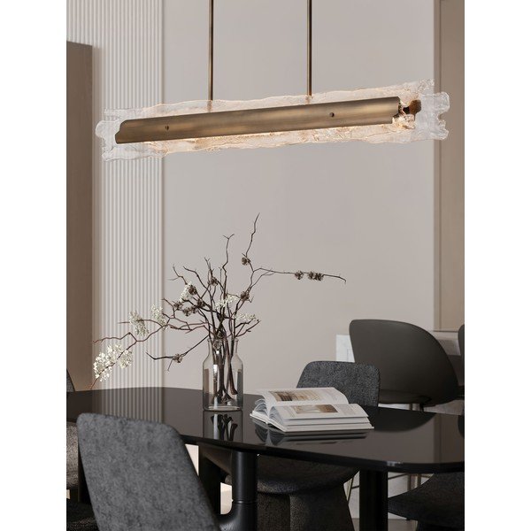 Lampadario LED color ottone in acciaio con paralume in vetro con intensità regolabile Velar – Nova Luce-image-1