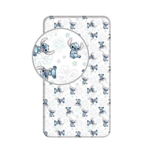 Lenzuolo singolo per bambini in cotone elasticizzato bianco 90x200 cm Lilo and Stitch "Ohana White" - Jerry Fabrics