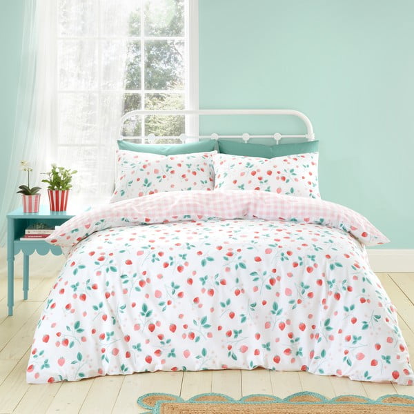 Biancheria da letto singola bianca e rosa 135x200 cm Strawberry Garden - Catherine Lansfield
