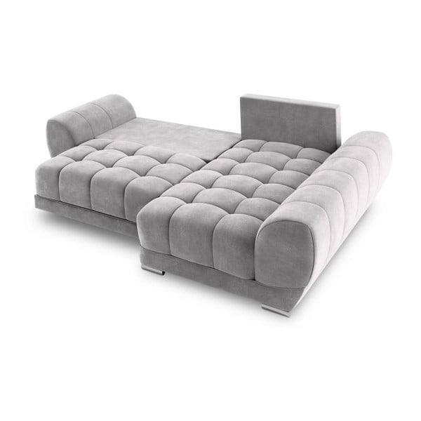 Divano letto angolare grigio chiaro con rivestimento in velluto, angolo destro Nuage - Windsor & Co Sofas-image-4