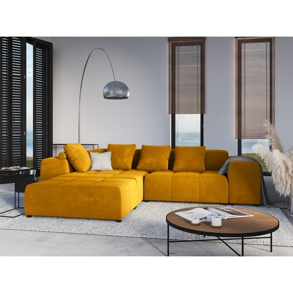 Cuscino in velluto giallo per divano componibile Rome Velvet - Cosmopolitan Design-image-3