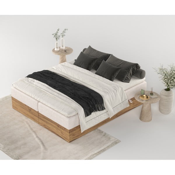 Letto boxspring con contenitore in beige-naturale 140x200 cm Faro - Maison de Rêve-image-3
