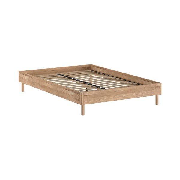 Letto matrimoniale di colore naturale in rovere massiccio senza testiera con rete inclusa 140x200 cm Forrest – Vipack