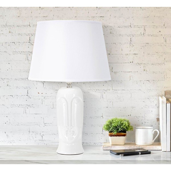 Lampada da tavolo in ceramica bianca con paralume in tessuto (altezza 46 cm) Statua - Mauro Ferretti-image-1