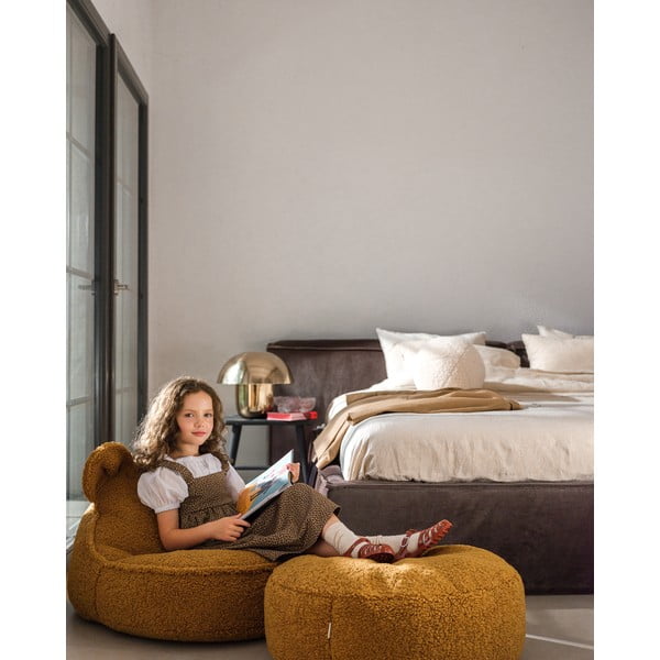 Pouf a sacco per bambini marrone con rivestimento in bouclé Round – Wigiwama-image-1